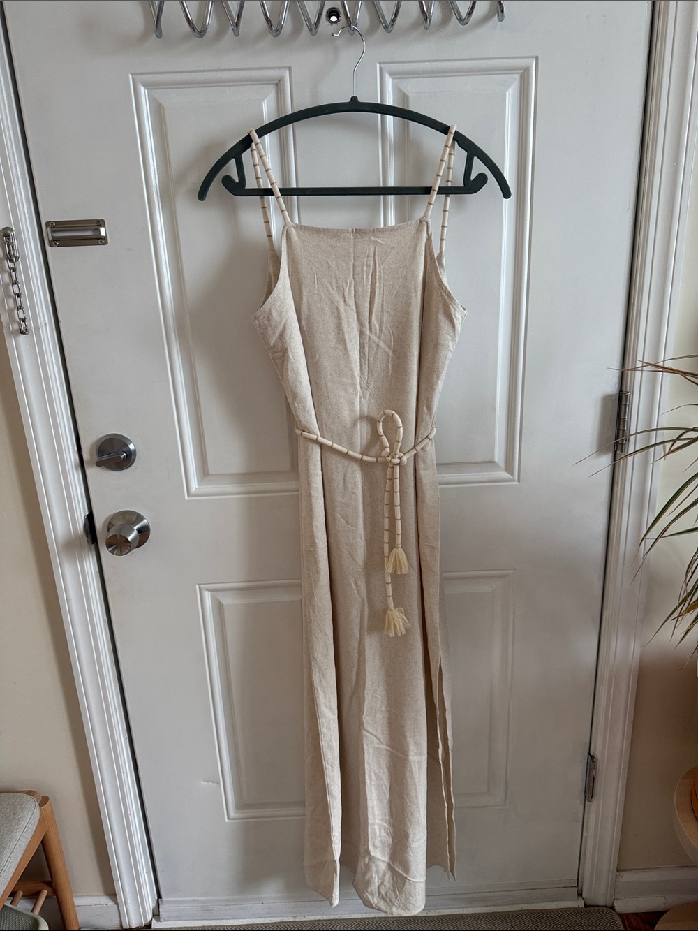 NAF NAF Cream Linen Maxi Dress with Rope Tassel Belt